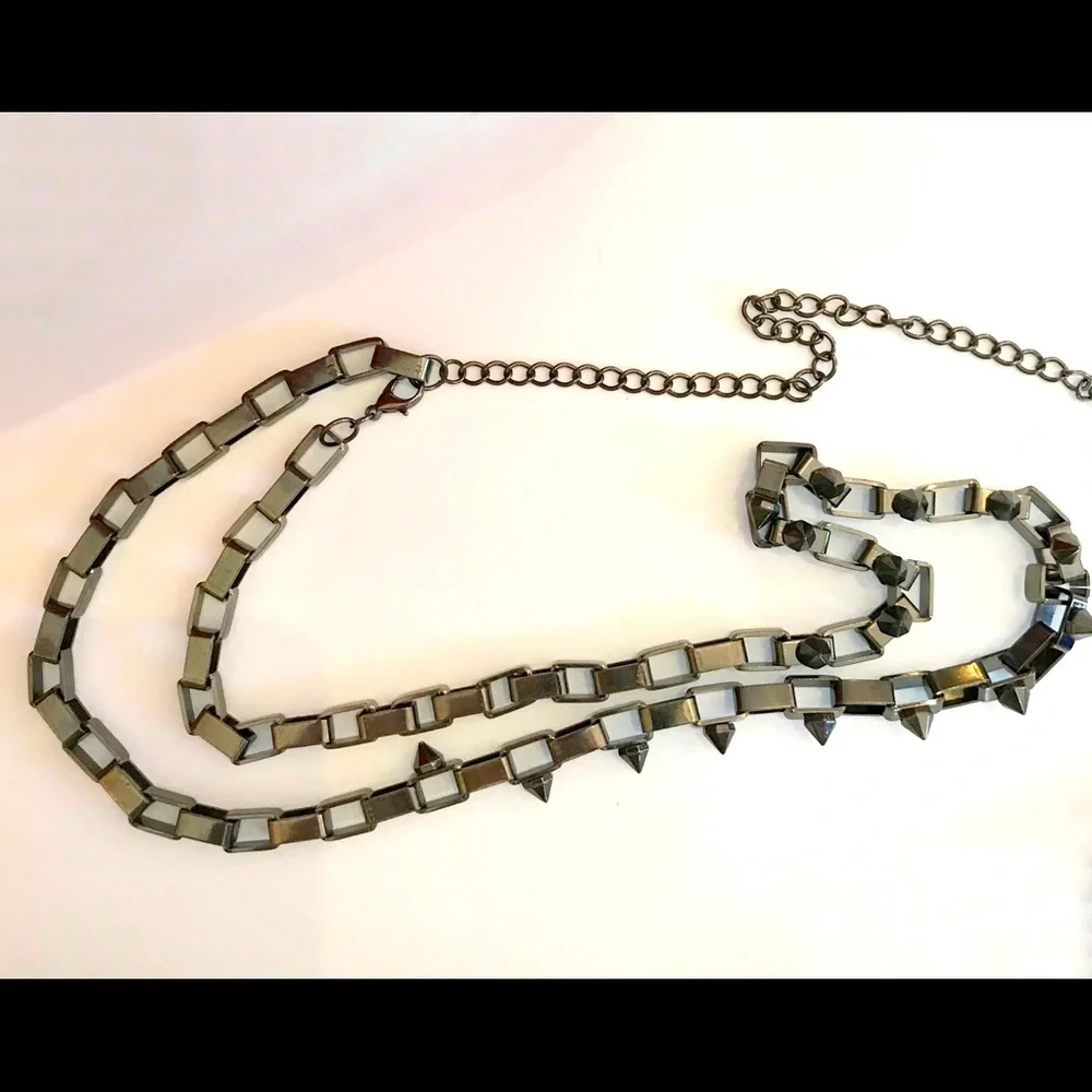 Punk Spiked Block Chain Choker Necklace
